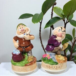 Vintage Schmid Disney "Doc" & "Grumpy" Rotating Music Boxes